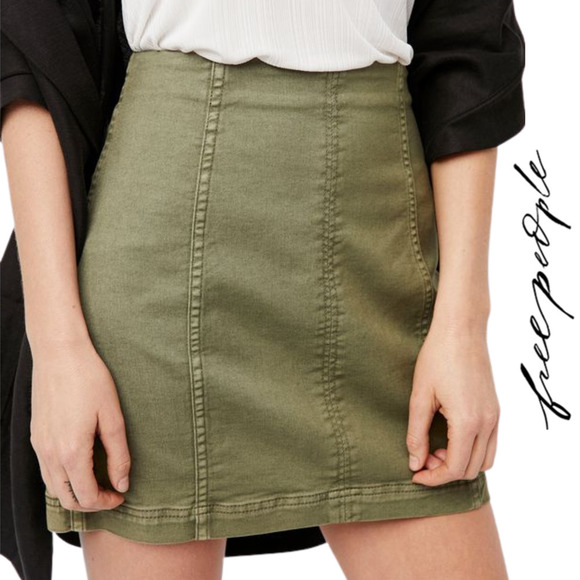 Free People Dresses & Skirts - Free People NWT Modern Femme Olive Green Denim Mini Skirt Size 8
